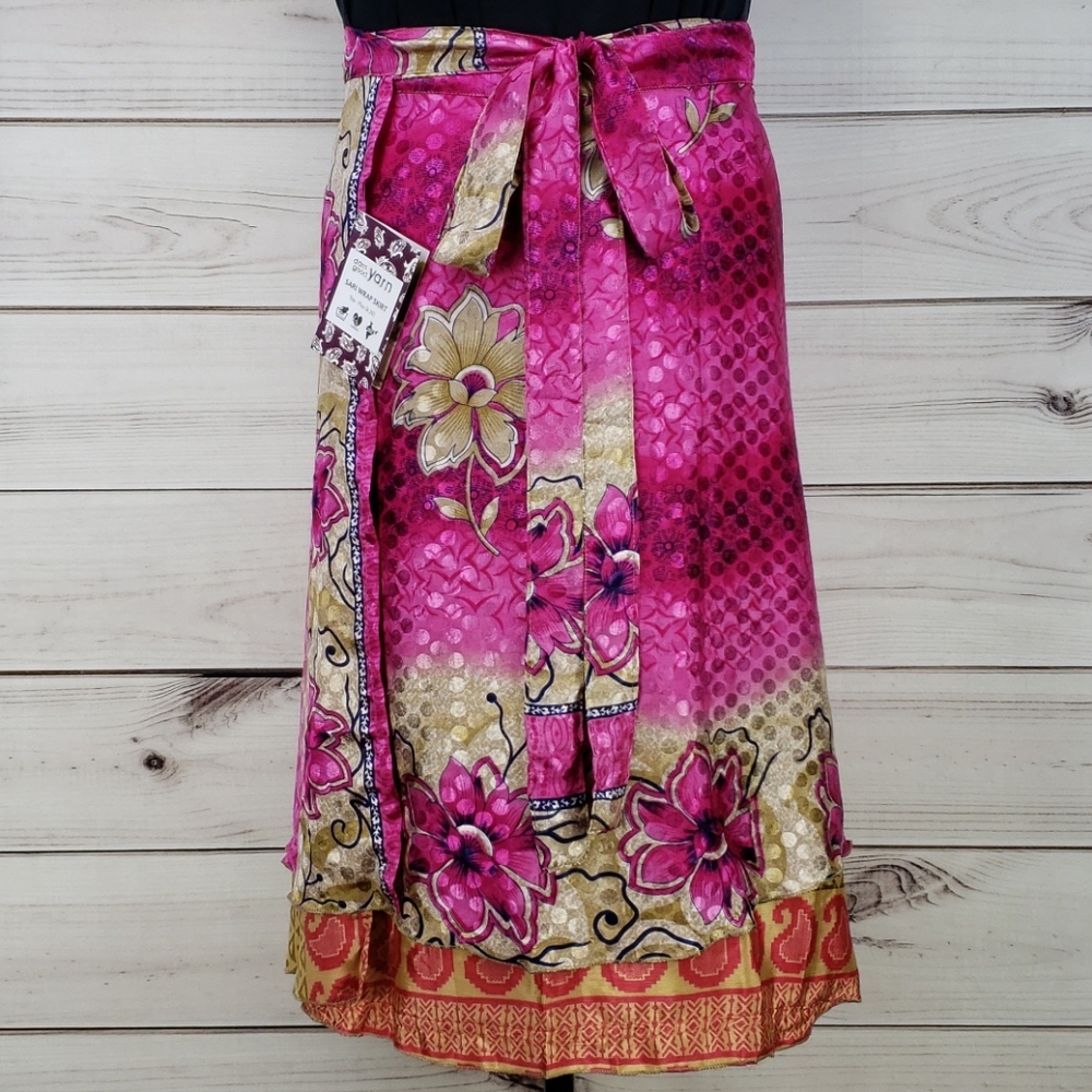 Darn Good Yarn Sari Silk Wrap Skirt Tea XL/Plus